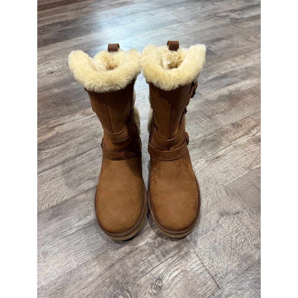 UGG Australia 1005380 Chestnut Leather Triple Buckle Sheepskin Boots Womens 8